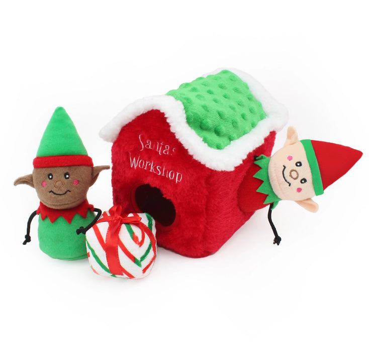 Holiday Enrichment Burrow Soft Squeaky Dog Toy - Santa's Workshop