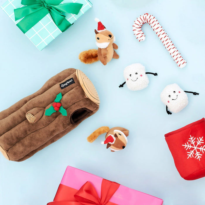 Christmas Enrichment Burrow Soft Squeaky Dog Toy - Yule Log
