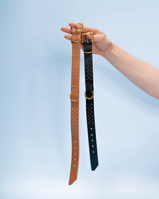 Sashiko Dog Collar: Black Italian Leather