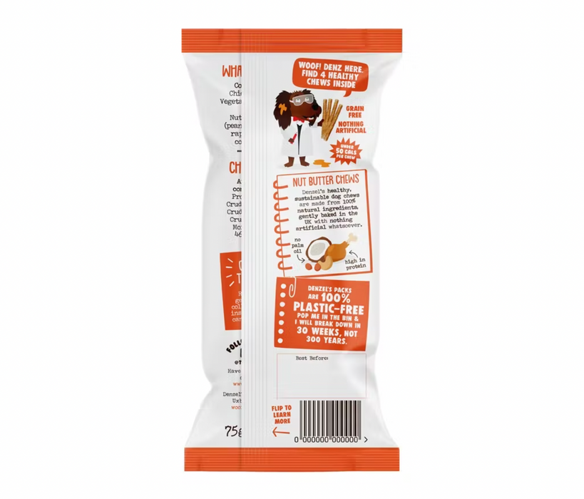 Back of the Denzels Soft Baked Nut Butter Chew Packaging