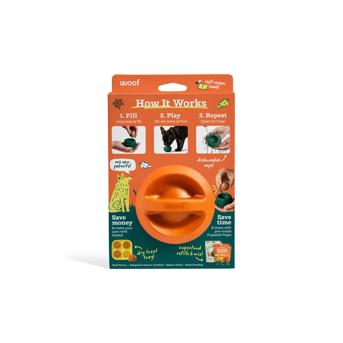Woof Orange Pupsicle Toy + Pops Refills Combo