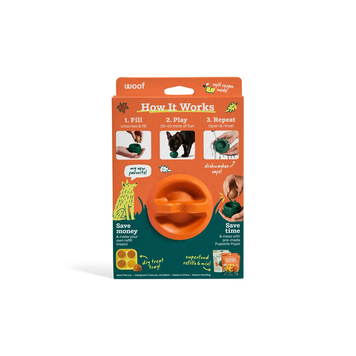 Woof Orange Pupsicle Toy + Pops Refills Combo