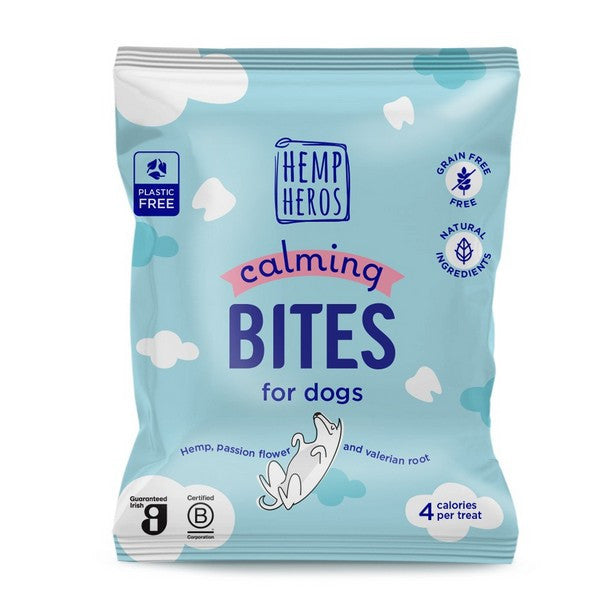 Package of Hemp Heroes calming bites for dogs on a white background