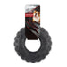 Dog toy with a tread pattern on a black background