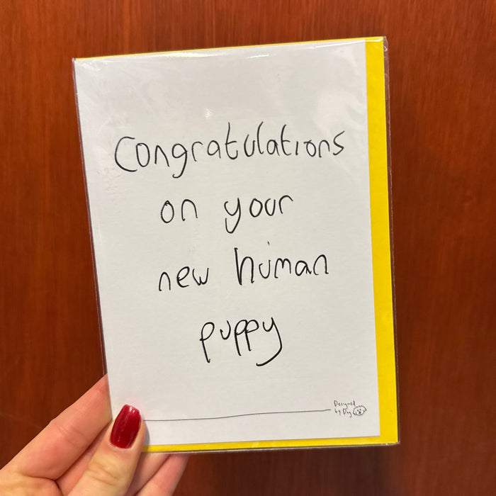 Paper Plane Congratulations on Your New Human Puppy - Funny Card Designed by Dog