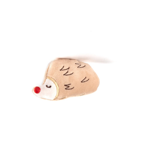 Plush toy shaped like a hedgehog with a red nose on a white background
