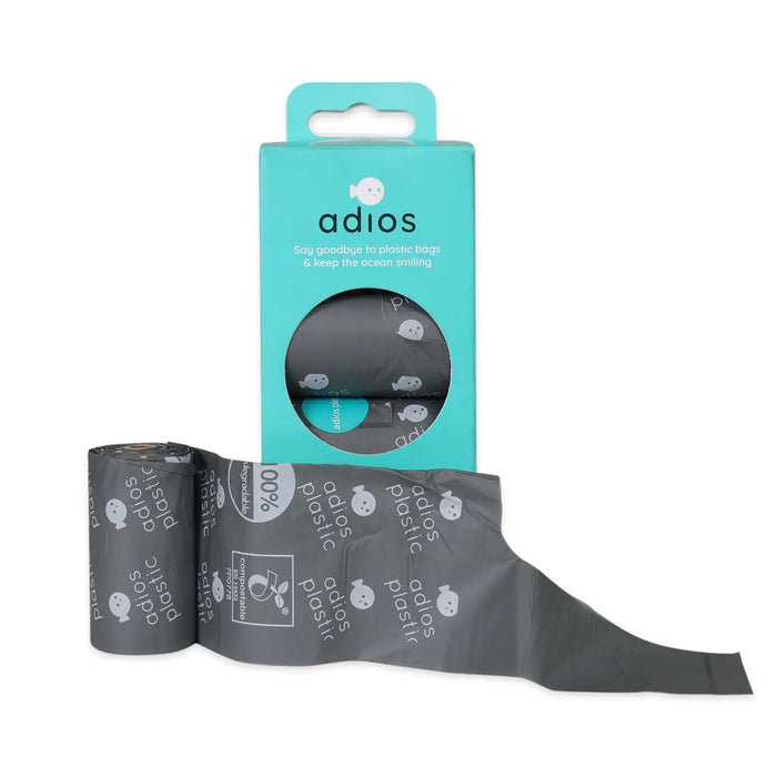 Adios Plastic Compostable Dog Poo Bags With Handles - 8 Rolls / 120 Bags