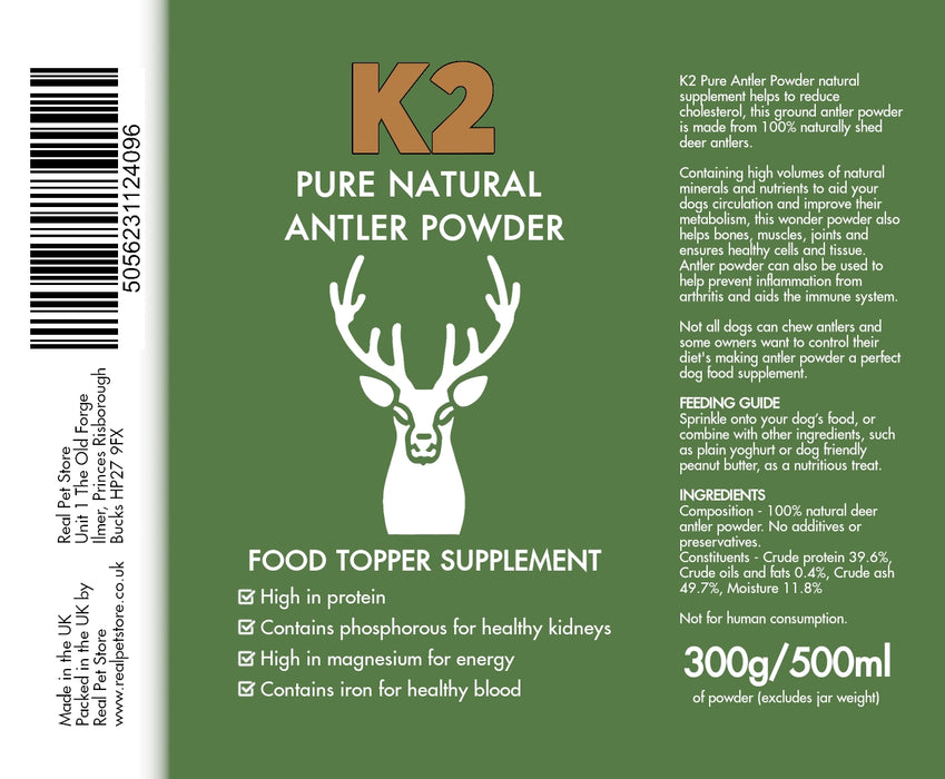 Antler Powder Natural Supplement For Dogs Refillable Tub 300g