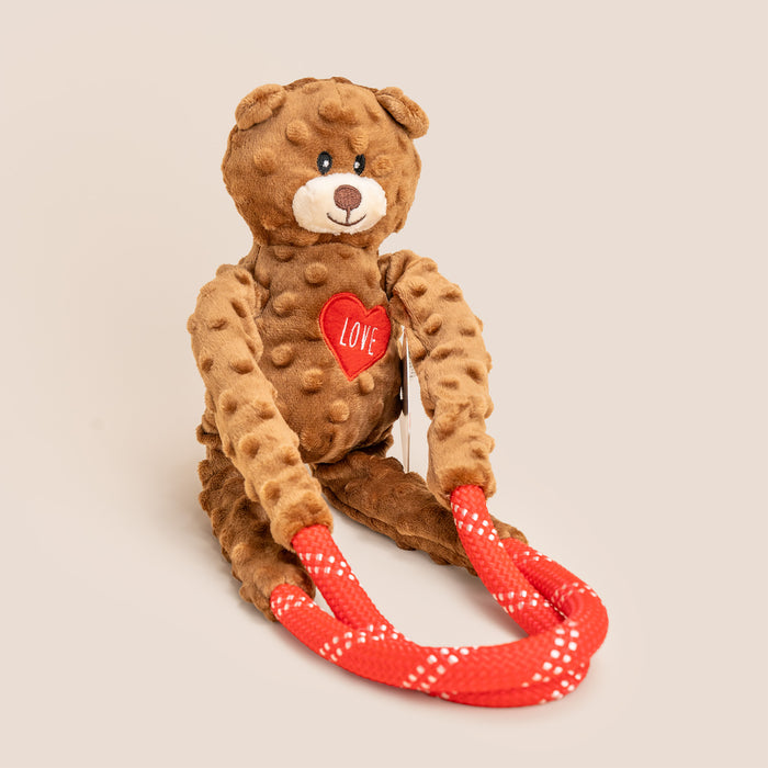 RopeTugz® Love Heart Bear Rope Tug Dog Toy with Squeaker