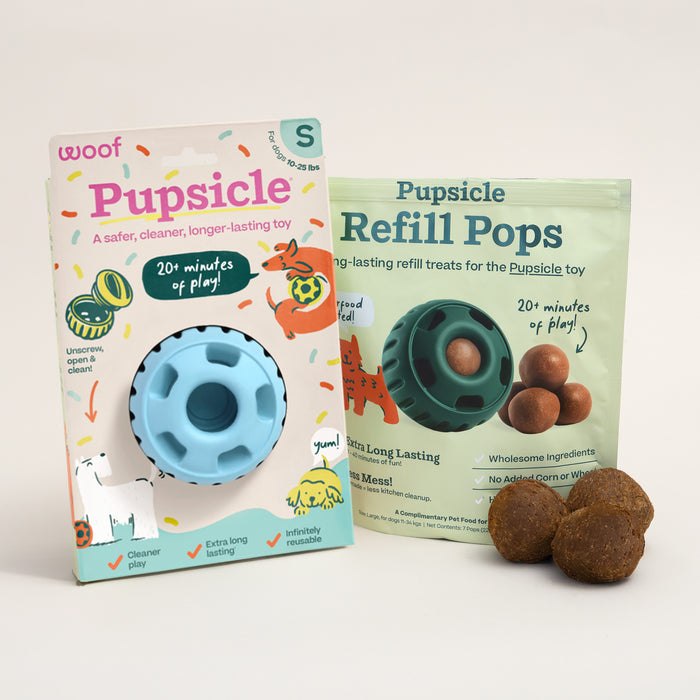 Woof Blue Party Pupsicle Toy + Pops Refill Combo