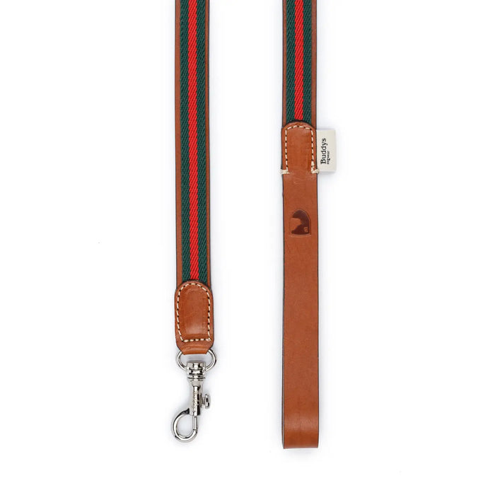 Strap with green, red, and brown design on a white background