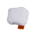 White dog toy with orange tag on a white background