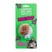 Catnip toy packaging with cartoon cat and text on a green background