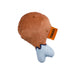 Plush toy resembling a fried chicken leg with a visible brand tag on a white background
