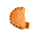 Orange pet toy with black patterns and a visible brand tag on a white background