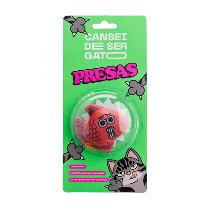 Catnip toy packaging with a green background and cat illustration.