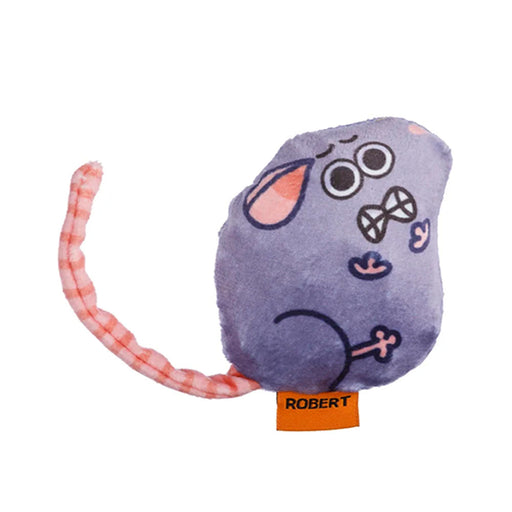 Plush toy shaped like a mouse with a 'Robert' tag on a white background