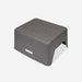Gray step stool with branding on a white background