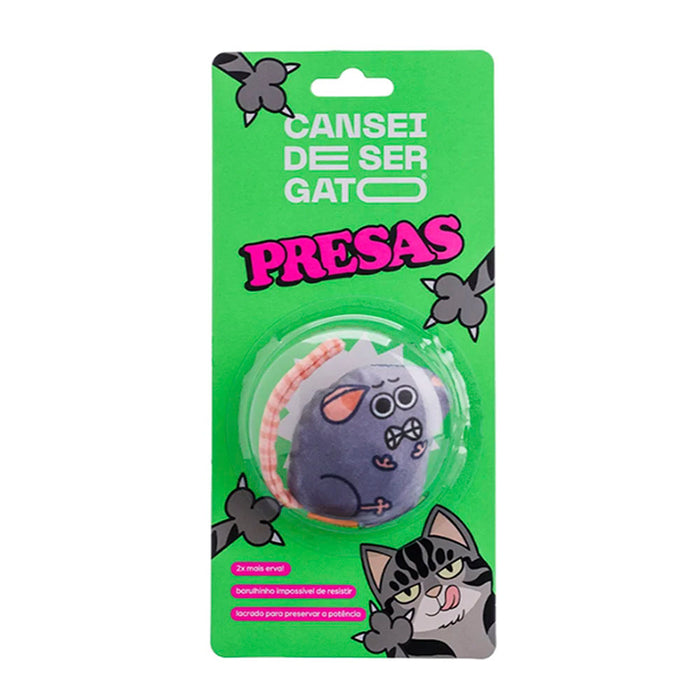 Catnip toy packaging with green background and cartoon cat illustration