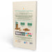 The back panel of a beige cardboard box for 'JP Premium Advent Calendar' dog treats, featuring product descriptions, ingredient highlights, and images of salmon and beef jerky sticks.