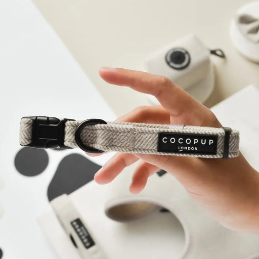 Hand holding Cocopup London Tweed Dog Collar