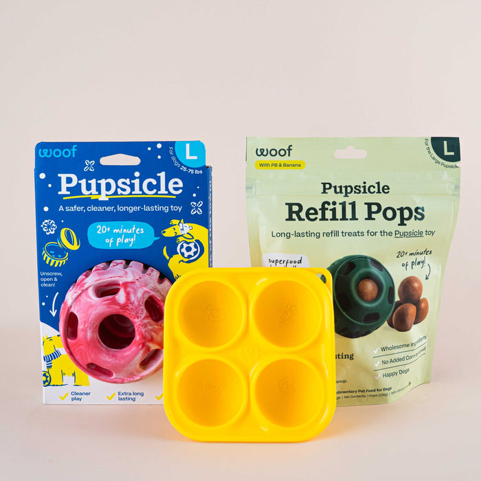 PRE-ORDER: Woof Candycane Red Pupsicle Toy + Treat Tray + Pops Refill Combo