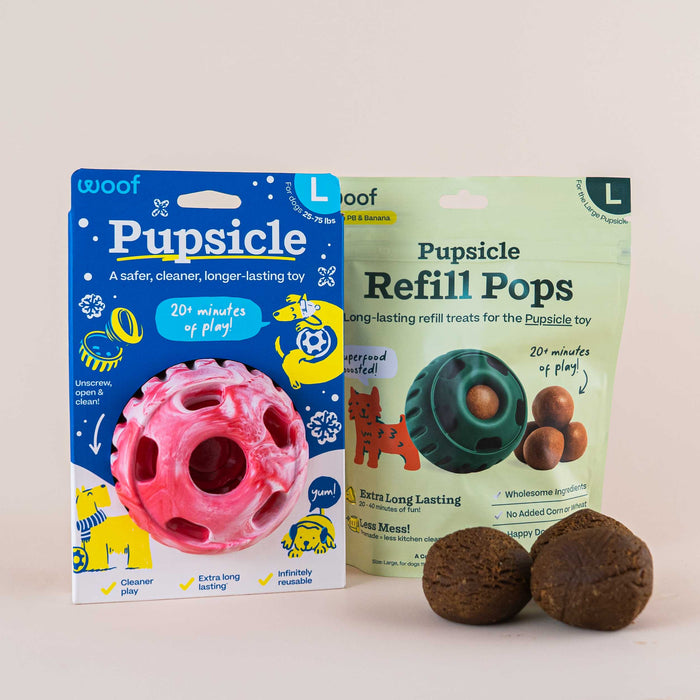 PRE-ORDER: Woof Candycane Red Pupsicle Toy + Pops Refills Combo