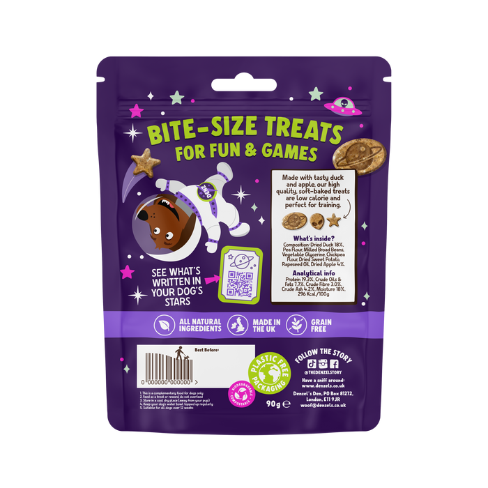Denzel's NEW! Bites - Space Mix Duck & Apple Dog Treats - 90g