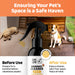 Dog cleaning product with text 'Ensuring Your Pet's Space is a Safe Haven' and 'Our Dogs Life Kennel Cleaner Spray' on an orange background.