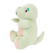 Green plush toy t-rex design on a white background