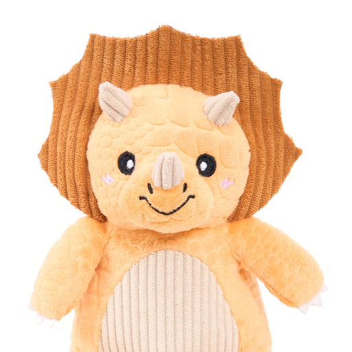 Plush toy with a Triceratops head and body on a white background