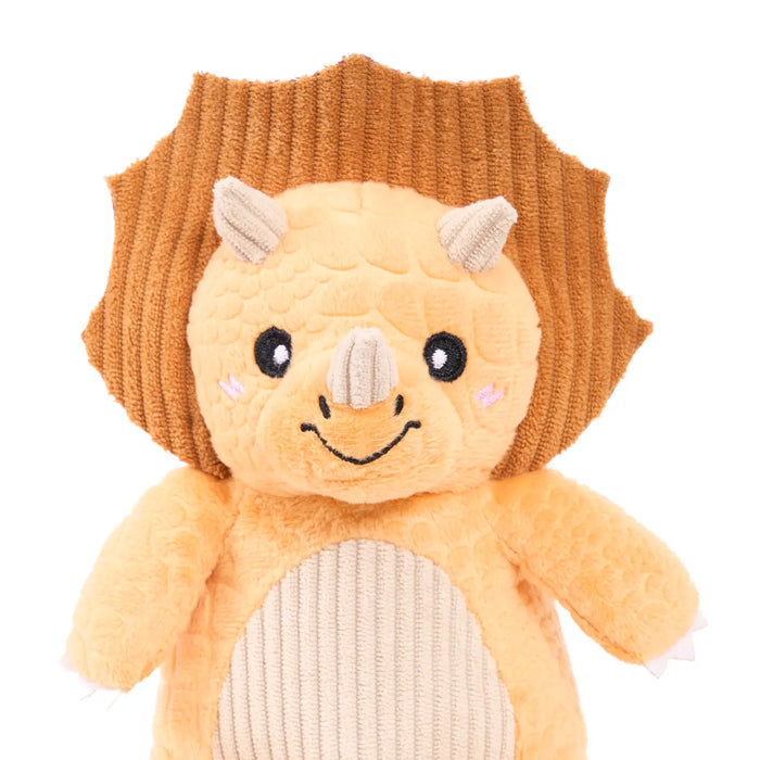 Plush toy with a Triceratops head and body on a white background