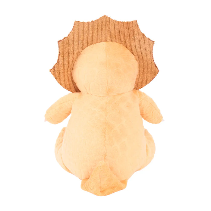 Plush Triceratops toy on a white background