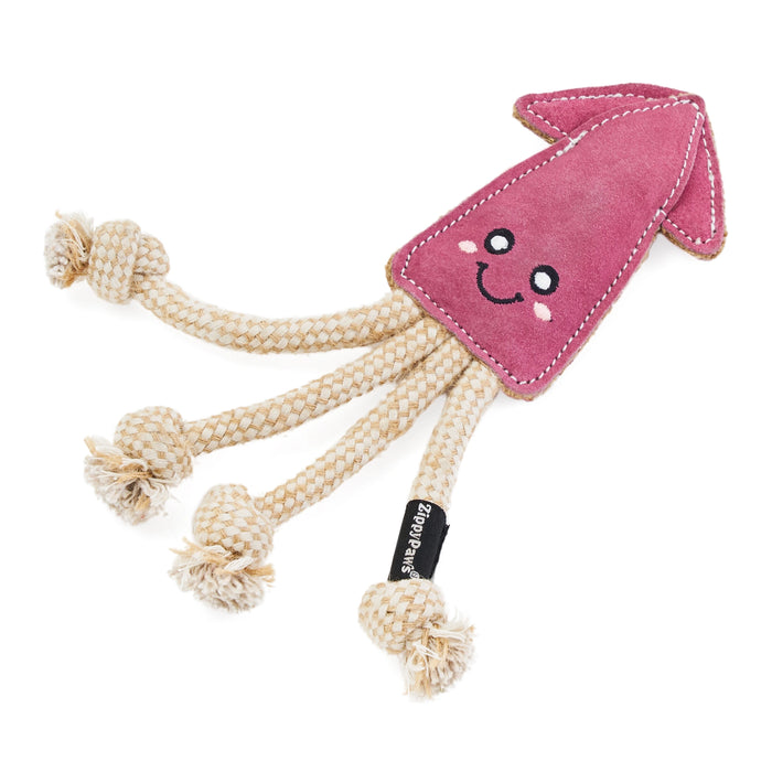 Ecozippy Suede and Rope Buddies - Squid Dog Toy