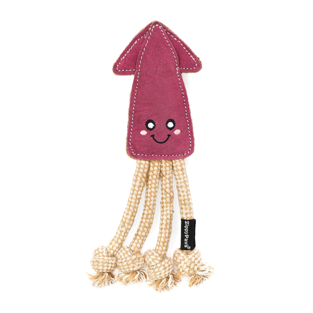 Ecozippy Suede and Rope Buddies - Squid Dog Toy - Zippypaws
