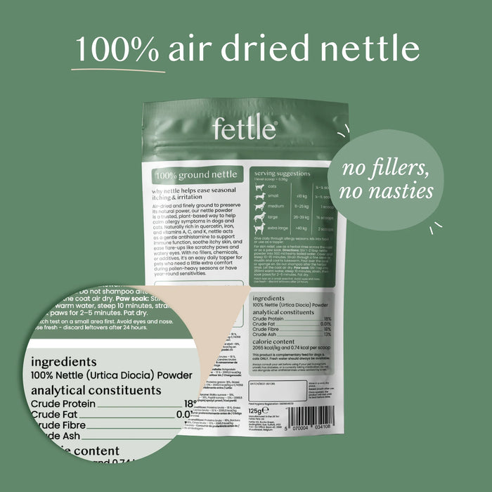 Fettle Natural Nettle Powder for Dog & Cat Allergies - 125g