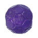 A purple Kong ball dog toy with a textured, soccer-style hexagonal pattern, shown against a plain white background.