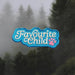 Embroidered patch with 'Favourite Child' text and paw print on a foggy forest background