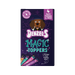 A box of Denzel's Magic Toppers for dogs, featuring a dark purple background with a cartoon dog wearing a wizard hat. The box includes a pink circular badge that says 'All Natural Ingredients' and a pink banner that says '4 Tasty Toppers for Dogs'.