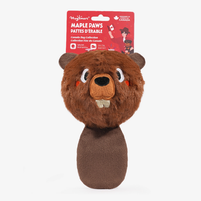 Brown bear-shaped toy with packaging on a white background
