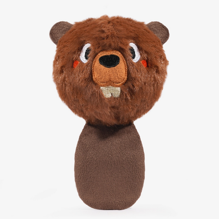 Plush toy resembling a beaver on a white background