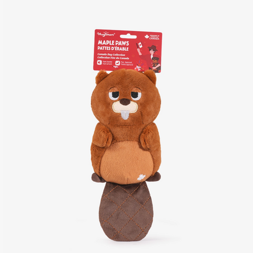 Plush beaver toy with packaging on a white background