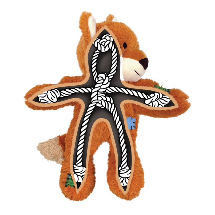 KONG Wild Knots Fox, Soft Toy with Knotted Inner Rope & Squeaker