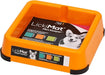 Orange LickiMat Mini Keeper with branding and product details on a white background