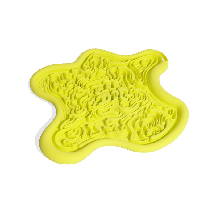 Yellow silicone mold with intricate design on a white background