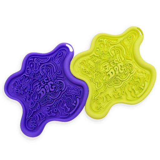 Purple and green textured mats on a white background