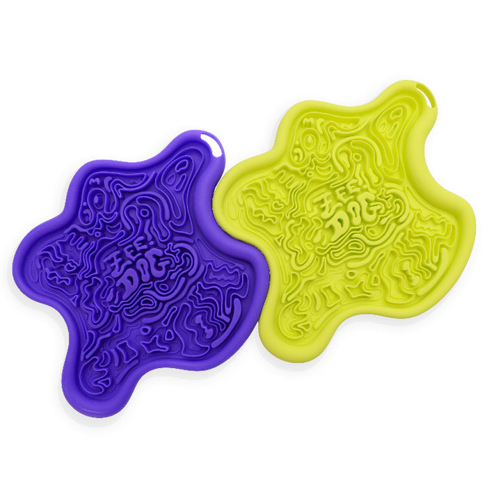 Purple and green textured mats on a white background