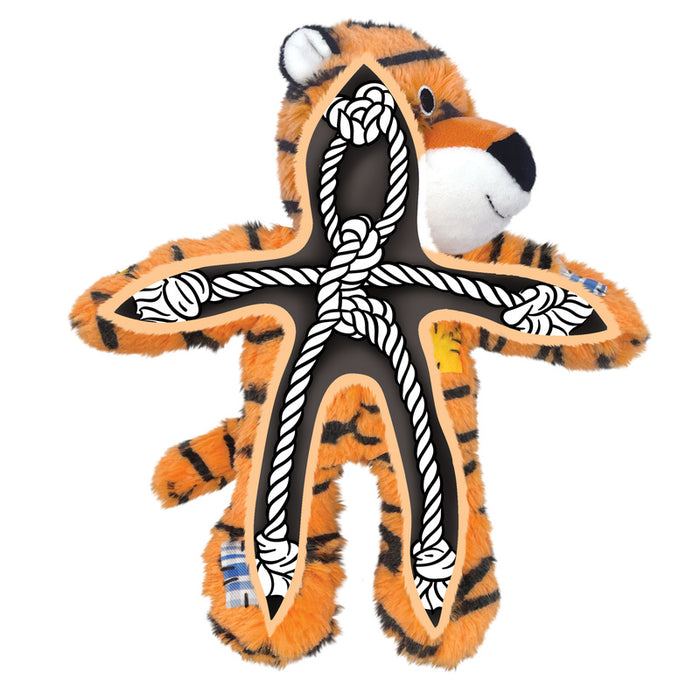 KONG Wild Knots Tiger, Soft Toy with Knotted Inner Rope & Squeaker - Medium / Large