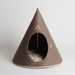 Brown cone-shaped pet bed on a white background