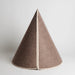 A cone-shaped felt object in a warm taupe-brown color, featuring a light beige vertical zipper running down the center seam, set against a plain light gray background.